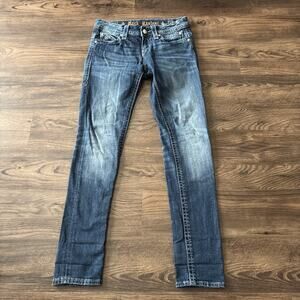 Rock Revival Women's 28/32 Blue Sasha Skinny Jeans Pocket Flap Embroidered Y2K